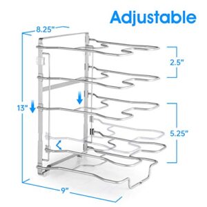 Simple Trending Adjustable Pan and Pot Lid Organizer Rack Holder, Kitchen Counter and Cabinet Organizer, Silver