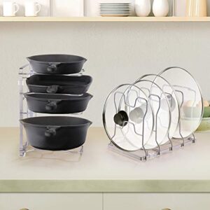 Simple Trending Adjustable Pan and Pot Lid Organizer Rack Holder, Kitchen Counter and Cabinet Organizer, Silver