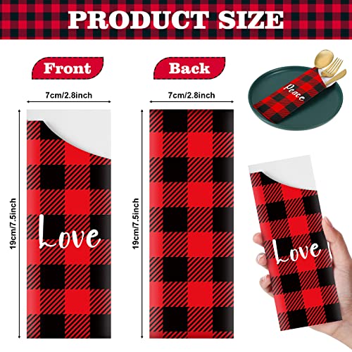 100 Pcs Christmas Silverware Bags Disposable Christmas Utensil Cutlery Holder Paper Xmas Flatware Tableware Holder Bags for Christmas Home Wedding Party Table Decorations, 4 Styles (Buffalo Plaid)