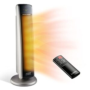lasko 29” ceramic tower heater for large rooms, whole room heating with oscillation, overheat protection, digital display, timer, remote control, 1500w, black, 5586