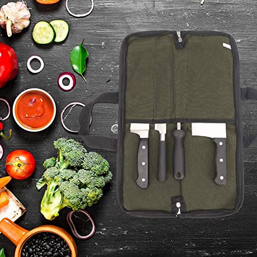 QEES Knife Roll,Heavy Duty Knife Bag,Waxed Canvas knife Case with 4 Slots For Knives & Kitchen Tools,Chef Knife Bag With Handle.Portable Knife Roll Bag For Chefs Culinary Traveling.Knives Pouch