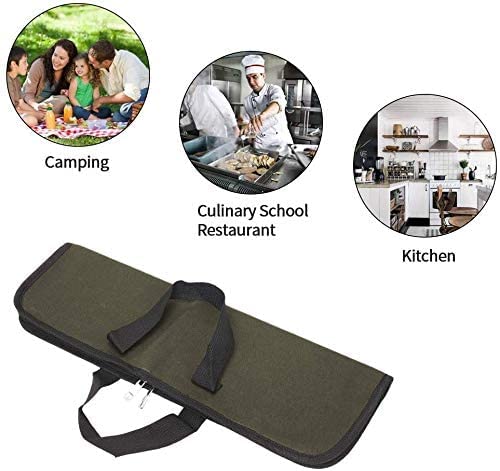 QEES Knife Roll,Heavy Duty Knife Bag,Waxed Canvas knife Case with 4 Slots For Knives & Kitchen Tools,Chef Knife Bag With Handle.Portable Knife Roll Bag For Chefs Culinary Traveling.Knives Pouch