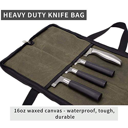 QEES Knife Roll,Heavy Duty Knife Bag,Waxed Canvas knife Case with 4 Slots For Knives & Kitchen Tools,Chef Knife Bag With Handle.Portable Knife Roll Bag For Chefs Culinary Traveling.Knives Pouch