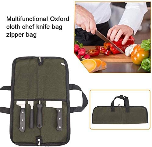 QEES Knife Roll,Heavy Duty Knife Bag,Waxed Canvas knife Case with 4 Slots For Knives & Kitchen Tools,Chef Knife Bag With Handle.Portable Knife Roll Bag For Chefs Culinary Traveling.Knives Pouch