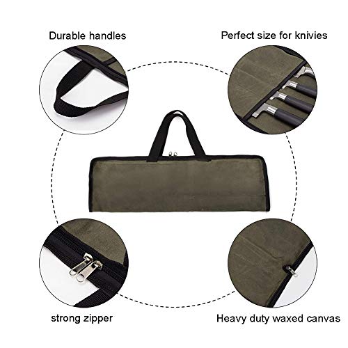 QEES Knife Roll,Heavy Duty Knife Bag,Waxed Canvas knife Case with 4 Slots For Knives & Kitchen Tools,Chef Knife Bag With Handle.Portable Knife Roll Bag For Chefs Culinary Traveling.Knives Pouch