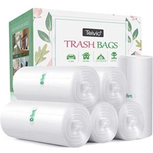 330 counts strong trash bags garbage bags by teivio, bathroom trash can bin liners, small plastic bags for home office kitchen (4 gallon, clear)