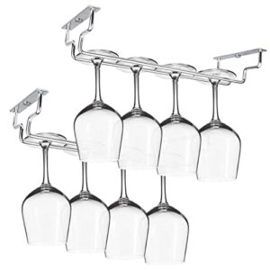 yimerlen 2 pack 10.6 inch wine glass holder and wine glass rack metal stemware holder, under cabinet wine glass hanger for rv mini bar kitchen (silver — double entry style)