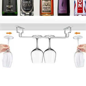 Yimerlen 2 Pack 10.6 Inch Wine Glass Holder and Wine Glass Rack Metal Stemware Holder, Under Cabinet Wine Glass Hanger for RV Mini Bar Kitchen (Silver — Double Entry Style)