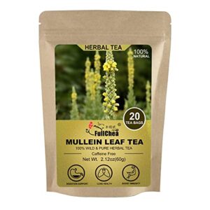 fullchea – mullein leaf tea bags, 20 teabags, 3g/bag – natural mullein tea bags for lungs – non-gmo – caffeine-free – natural healthy herbal tea for detox & respiratory support