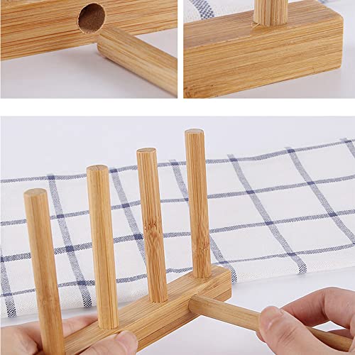 INNERNEED Bamboo Wooden Plate Racks Dish Stand Holder Kitchen Storage Cabinet Organizer for Dish / Plate / Bowl / Cup / Pot Lid / Cutting Board (Pack of 4)