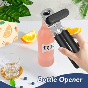 Mebotem 10 Colors Can Opener Manual Handheld Heavy Duty Hand Can Opener Smooth Edge Stainless Steel Can Openers Top Lid Kitchen Gadgets, Best Large Rated Easy Turn Knob, with Bottle Opener, Black