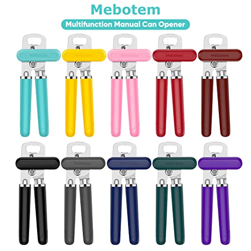 Mebotem 10 Colors Can Opener Manual Handheld Heavy Duty Hand Can Opener Smooth Edge Stainless Steel Can Openers Top Lid Kitchen Gadgets, Best Large Rated Easy Turn Knob, with Bottle Opener, Black