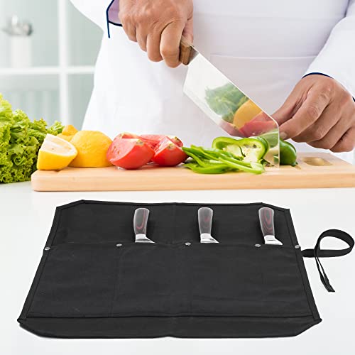 Kaaltisy Knife Bag, Chef Knife Box with 4 Slots, Specialized Cut Resistant Fabric Lining, Heavy Duty 16oz Waxed Canvas, Portable Knife Roll, Black (21.5" Lx17.5 W)