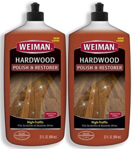 weiman wood floor polish and restorer 32 ounce (2 pack) – high-traffic hardwood floor, natural shine, removes scratches, leaves protective layer