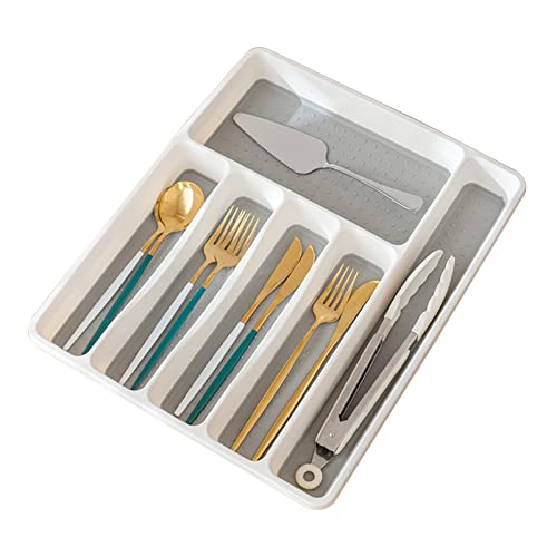 Silverware Drawer Organizer, Non Slip Utensil Tray, Kitchen Drawer Organizer, 6 Compartment Flatware Cutlery Organizer