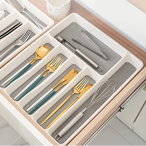 Silverware Drawer Organizer, Non Slip Utensil Tray, Kitchen Drawer Organizer, 6 Compartment Flatware Cutlery Organizer