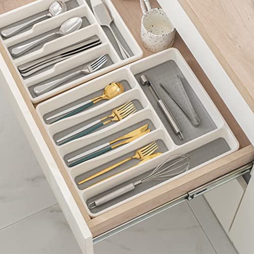 Silverware Drawer Organizer, Non Slip Utensil Tray, Kitchen Drawer Organizer, 6 Compartment Flatware Cutlery Organizer