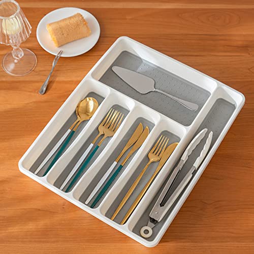 Silverware Drawer Organizer, Non Slip Utensil Tray, Kitchen Drawer Organizer, 6 Compartment Flatware Cutlery Organizer