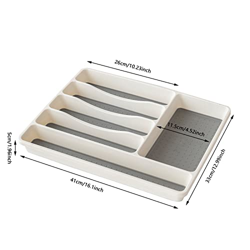 Silverware Drawer Organizer, Non Slip Utensil Tray, Kitchen Drawer Organizer, 6 Compartment Flatware Cutlery Organizer