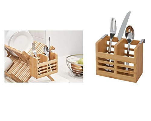 iDesign Formbu Bamboo Silverware Caddy Utensil Holder for Kitchen Countertops, Cabinets, Dining Table, Patio, 6.5" x 2.36" x 5.12", Beige