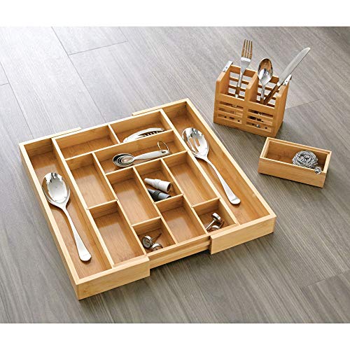 iDesign Formbu Bamboo Silverware Caddy Utensil Holder for Kitchen Countertops, Cabinets, Dining Table, Patio, 6.5" x 2.36" x 5.12", Beige