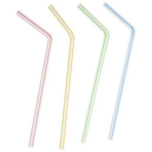 [200 Pack] Flexible Disposable Plastic Drinking Straws - 7.75" High - Assorted Colors Striped