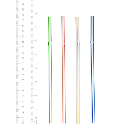 [200 Pack] Flexible Disposable Plastic Drinking Straws - 7.75" High - Assorted Colors Striped