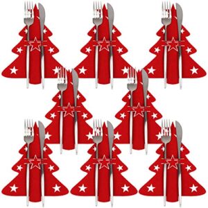 vanproo 8pcs christmas tree silverware holders, xmas tree tableware holders exquisite cutlery knife and fork cover table decor, christmas cutlery holder organizer knifes forks holders