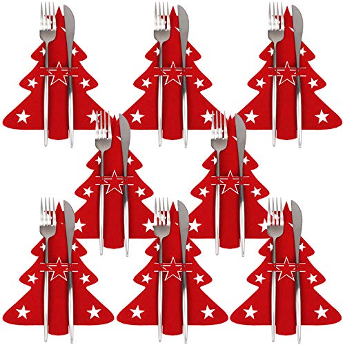 Vanproo 8Pcs Christmas Tree Silverware Holders, Xmas Tree Tableware Holders Exquisite Cutlery Knife and Fork Cover Table Decor, Christmas Cutlery Holder Organizer Knifes Forks Holders