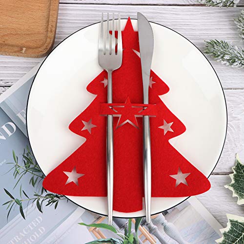 Vanproo 8Pcs Christmas Tree Silverware Holders, Xmas Tree Tableware Holders Exquisite Cutlery Knife and Fork Cover Table Decor, Christmas Cutlery Holder Organizer Knifes Forks Holders