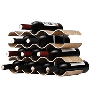 truding countertop wine rack – 14 bottle freestanding wine bottle holder stand – 4 tier wooden wine storage rack – wavy wine organizer for cabinet pantry home kitchen bar