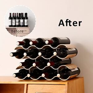 TRUDING Countertop Wine Rack - 14 Bottle Freestanding Wine Bottle Holder Stand - 4 Tier Wooden Wine Storage Rack - Wavy Wine Organizer for Cabinet Pantry Home Kitchen Bar