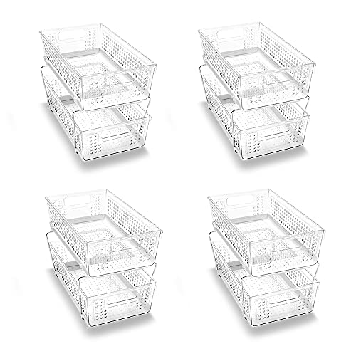 madesmart 2-Tier Organizer Multi-Purpose Slide-Out Storage with Handles for Home and Bath, Pack of 4, Clear