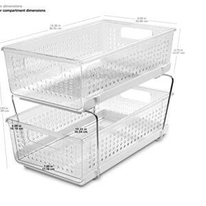 madesmart 2-Tier Organizer Multi-Purpose Slide-Out Storage with Handles for Home and Bath, Pack of 4, Clear