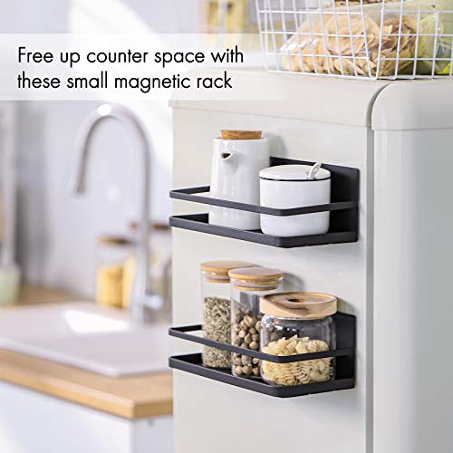 KES 30-Inch 2-Tier Kitchen Pan Pot Rack Hanging Storage Organizer with 12 Hooks and 2 Pack Magnetic Spice Rack for Refrigerator Matte Black, KUR215S75B-BK+KRR502-BK-P2