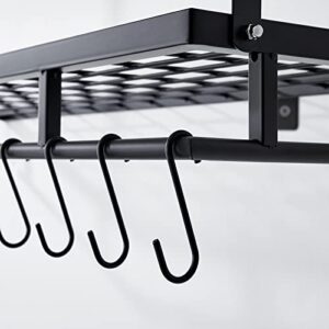 KES 30-Inch 2-Tier Kitchen Pan Pot Rack Hanging Storage Organizer with 12 Hooks and 2 Pack Magnetic Spice Rack for Refrigerator Matte Black, KUR215S75B-BK+KRR502-BK-P2