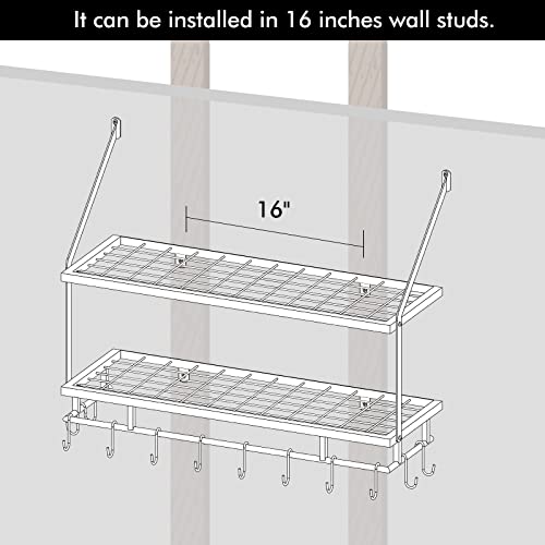 KES 30-Inch 2-Tier Kitchen Pan Pot Rack Hanging Storage Organizer with 12 Hooks and 2 Pack Magnetic Spice Rack for Refrigerator Matte Black, KUR215S75B-BK+KRR502-BK-P2