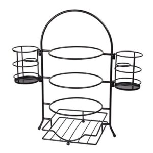 creative home 3-tier plate rack napkin holder buffet caddy storage organizer with removable flatware utensil holder, black