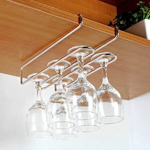6 glass – wine glass rack under cabinet – stemware holder under shelf metal wine glass organizer glasses storage hanger for bar kitchen