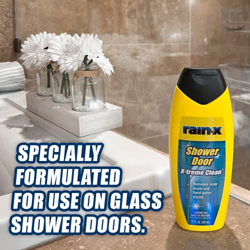 Rain-X 630035 X-Treme Clean Shower Door Cleaner, 12 Fl. Oz, Formulated To Clean Glass Shower Doors - Easy To Use, Removes Soap Scum, Dirt, Hard Water Build-up, Calcium, Lime And Rust Stains