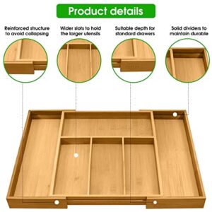 Bamboo Drawer Organizer for Kitchen, Expandable Utensil Tray,Wooden Drawer Divider Organizer