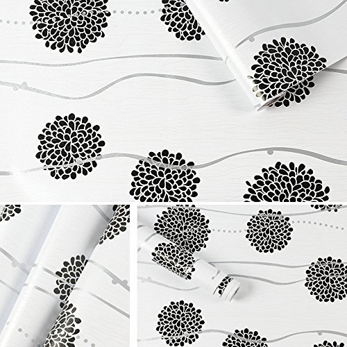 HOYOYO 17.8 x 78 Inches Self-Adhesive Shelf Liner, Self-Adhesive Shelf Liner Dresser Drawer Paper Wall Sticket Home Decoration White Black