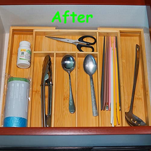 Nero Bamboo Expandable Drawer Organizer for Utensils Holder, Adjustable Home Organization & Storage for Kitchen Gadgets Silverware Cutlery Accessories Desk Craft Makeup Vanity Organizers