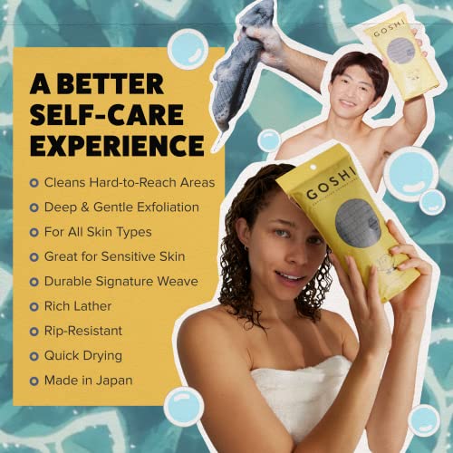 GOSHI Exfoliating Shower Towel - Rip-Resistant Exfoliating Washcloth for All Skin Types - Made in Japan