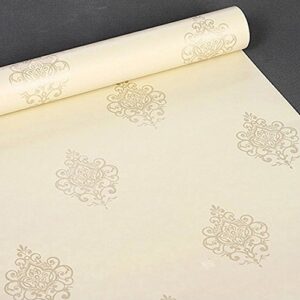 yifely light beige damask shelf liner easy to apply furnitrue coutertop decor pvc paper self-adhesive 17.8 inch by 9.8 feet