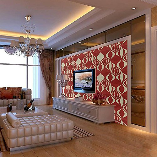 Yifely Red Geometric Design Furniture Paper Self-Adhesive Shelf Liner Dresser Drawer Sticker 17.7 Inch by 9.8 Feet