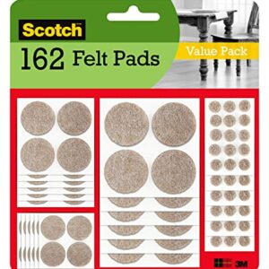 Scotch Felt Furniture Pads 162 PCS Furniture Pads for Hardwood Floors, Round, Beige, Assorted Sizes Value Pack