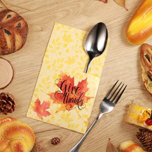 36 Pieces Thanksgiving Utensil Cutlery Napkins Holders Give Thanks Knife Forks Silverware Pouch Bags Cutlery Wraps Table Setting Dinner Decorations Supplies Favor for Autumn Fall Harvest Party