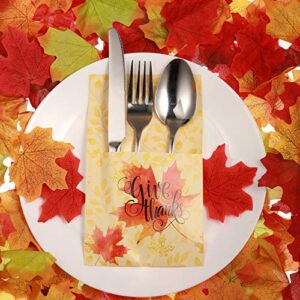 36 Pieces Thanksgiving Utensil Cutlery Napkins Holders Give Thanks Knife Forks Silverware Pouch Bags Cutlery Wraps Table Setting Dinner Decorations Supplies Favor for Autumn Fall Harvest Party