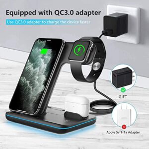 WAITIEE Wireless Charger 3 in 1, 15W Fast Charging Station for Apple iWatch 6/5/4/3/2/1,AirPods Pro,for iPhone14/13 Pro/Pro Max/12/11/X/Xr/Xs/8/Samsung Galaxy Phone Series (No Watch Charging Cable)